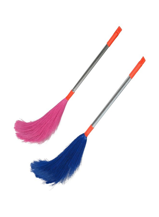 Turtuls Group Plastic Long Lasting Stanless Steel Broom Indoor Outdoor Cleaning 42x1 Inch Size Multicolor Pack-2 - Image 1
